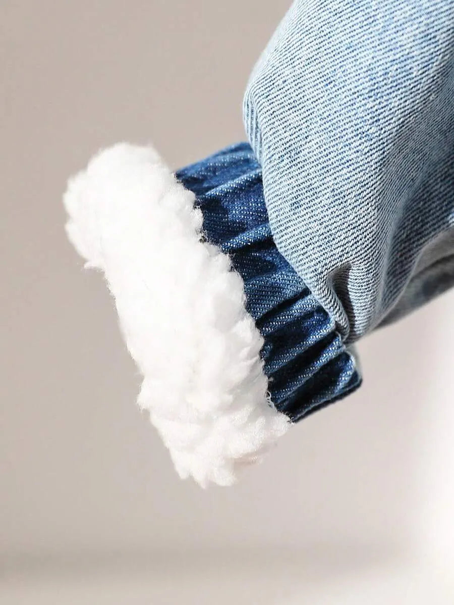 Jaqueta Jeans Infantil Feminina Forrada em Pelúcia – 6 Meses a 3 Anos