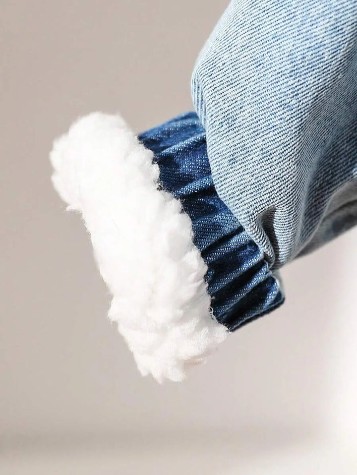 Jaqueta Jeans Infantil Feminina Forrada em Pelúcia – 6 Meses a 3 Anos