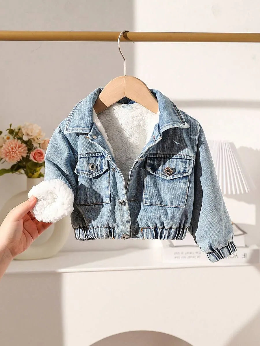 Jaqueta Jeans Infantil Feminina Forrada em Pelúcia – 6 Meses a 3 Anos