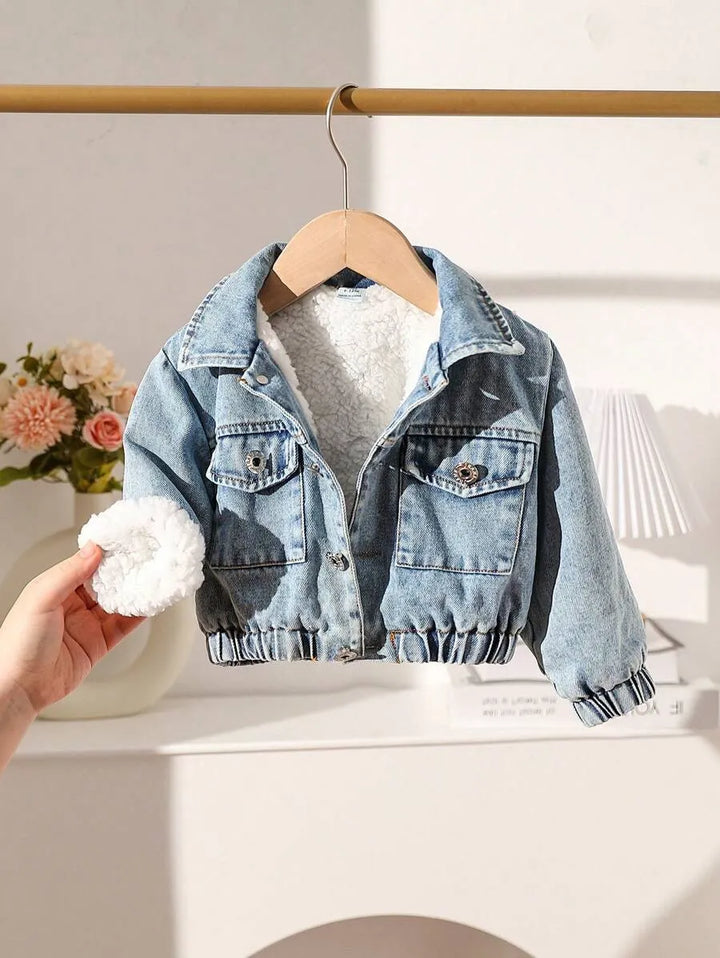 Jaqueta Jeans Infantil Feminina Forrada em Pelúcia – 6 Meses a 3 Anos