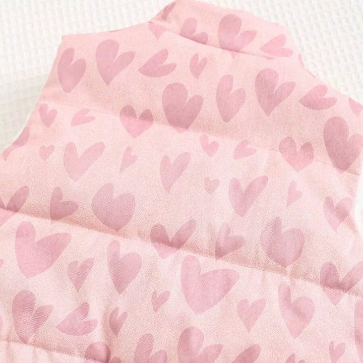 Jaqueta Puffer Sem Manga Infantil Feminina Forrada Estampa de Corações 6M a 3A