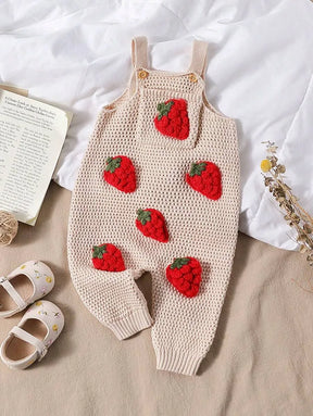 macacão de tricô para bebê menina com bordado de morangos e estilo aconchegante Varialle