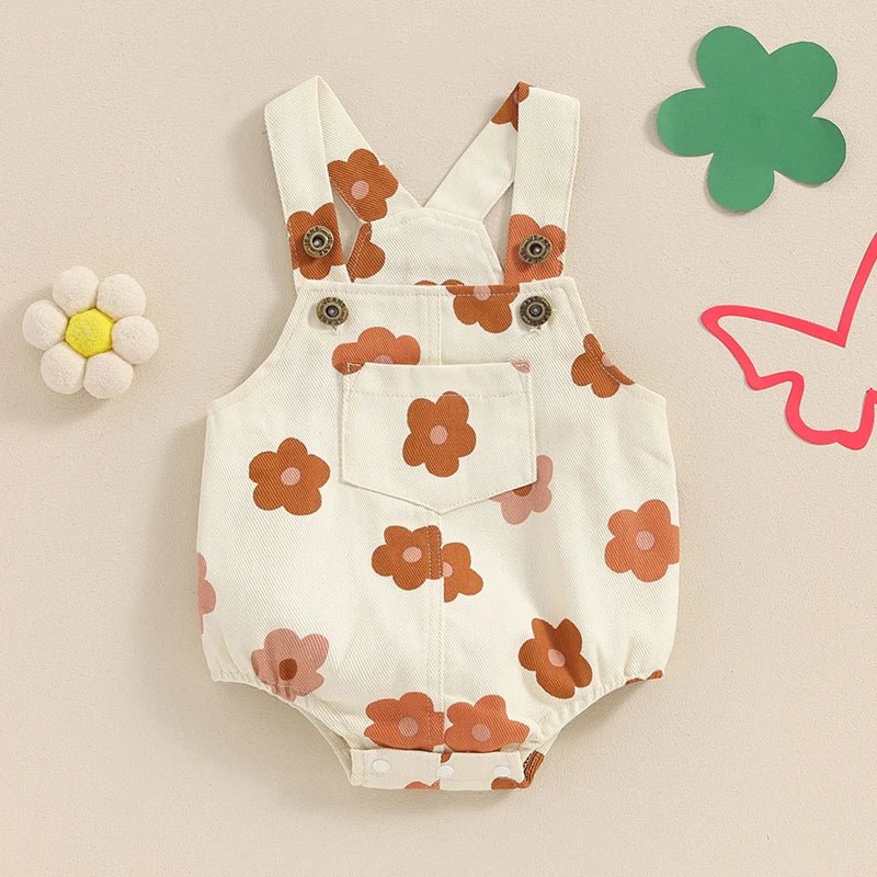 Macacão Jeans Florido Sem Mangas para Bebê Menina 0 - 18 Meses - Varialle