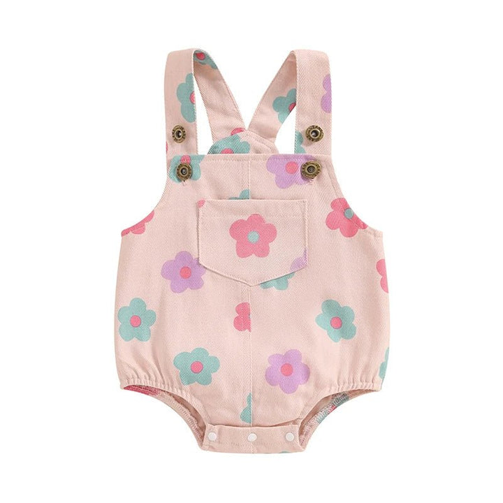 Macacão Jeans Florido Sem Mangas para Bebê Menina 0 - 18 Meses - Varialle