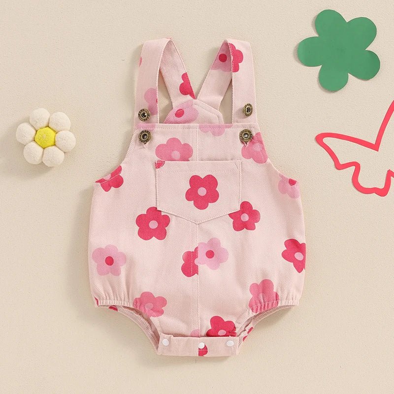 Macacão Jeans Florido Sem Mangas para Bebê Menina 0 - 18 Meses - Varialle