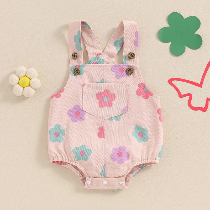 Macacão Jeans Florido Sem Mangas para Bebê Menina 0 - 18 Meses - Varialle