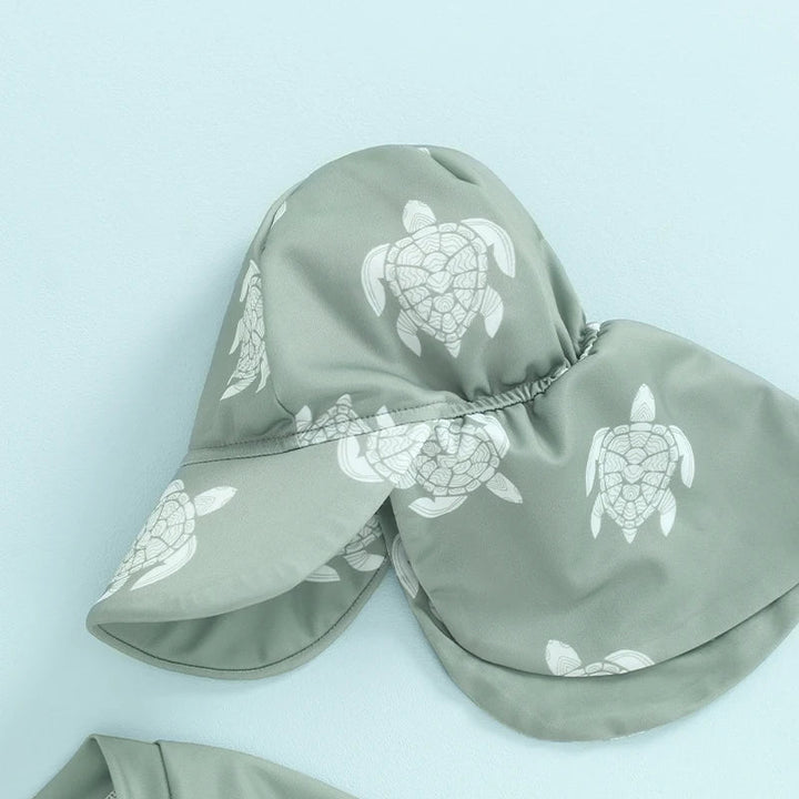 Maiô Infantil Unissex com Zíper - Estampas Coloridas e Chapéu 0 a 3 Anos - Varialle