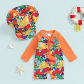 Maiô Infantil Unissex com Zíper - Estampas Coloridas e Chapéu 0 a 3 Anos - Varialle