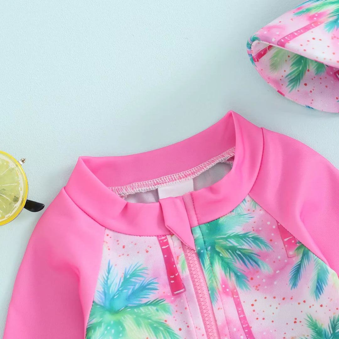 Maiô Infantil Unissex com Zíper - Estampas Coloridas e Chapéu 0 a 3 Anos - Varialle