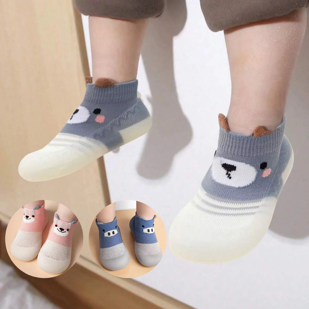 meia com sola antiderrapante respirável para bebê de 6 meses a 3 anos com estampa animal Varialle