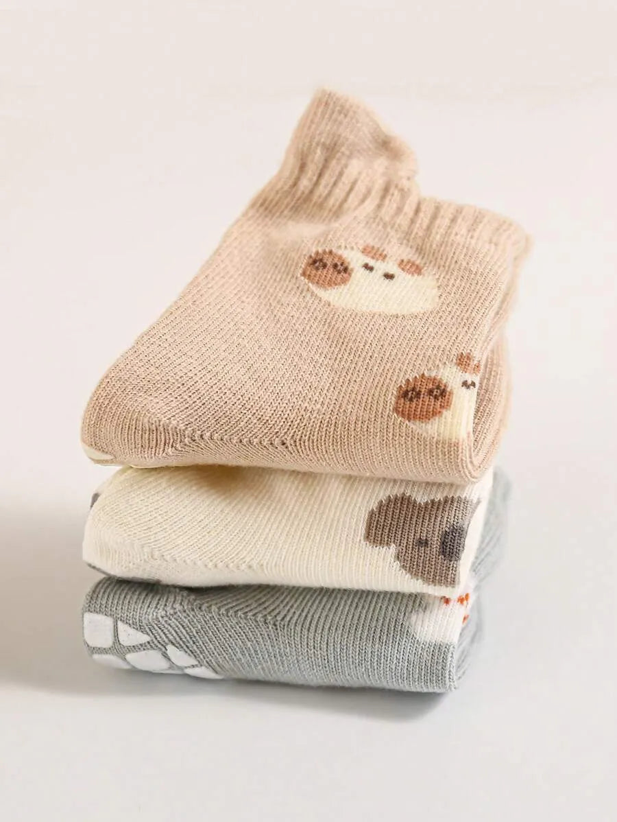 kit com 5 pares de meias antiderrapantes para bebê com estampa de bichinhos coloridos Varialle