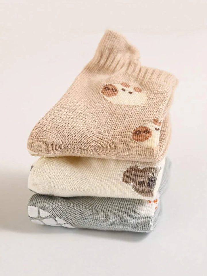 kit com 5 pares de meias antiderrapantes para bebê com estampa de bichinhos coloridos Varialle