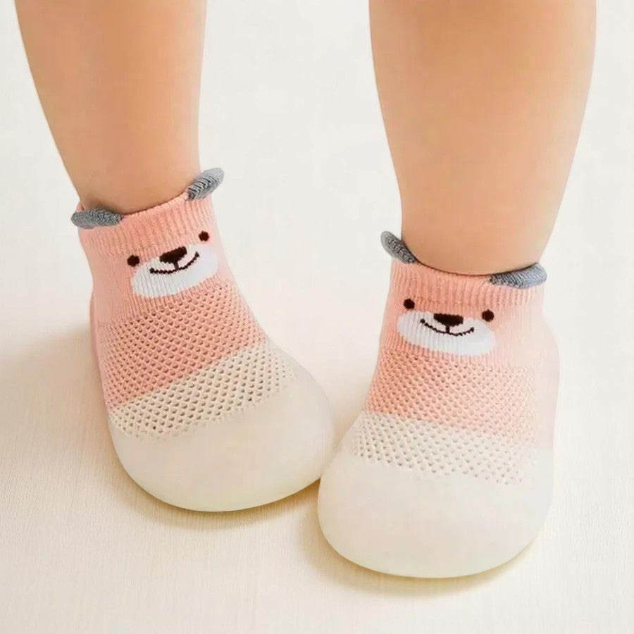meia com sola antiderrapante respirável para bebê de 6 meses a 3 anos com estampa animal Varialle
