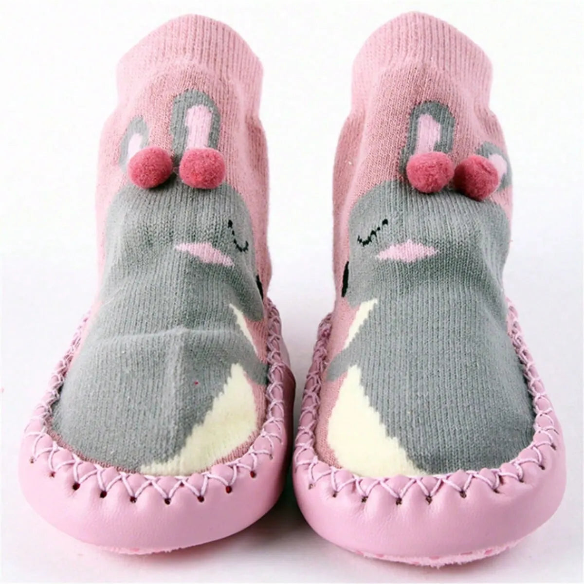 Meias de bebê rosa com coelhinho e solado antiderrapante para primeiros passos Varialle