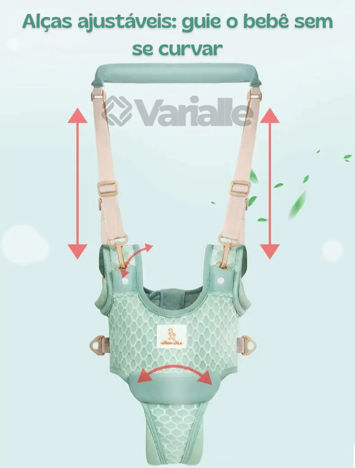 Alças ajustáveis do Passinhos Baby que evitam dores nas costas ao guiar o bebê.