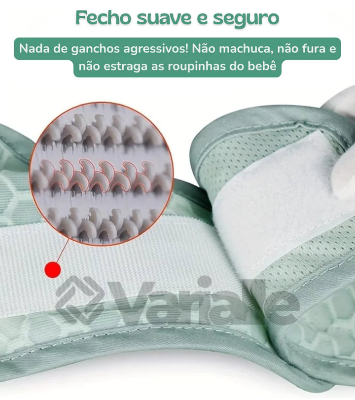Fecho suave e seguro do Passinhos Baby que não machuca nem danifica roupas.