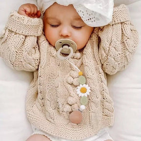Prendedor de Chupeta Feito a Mão - Petalinha Baby | Silicone e Madeira Natural de Alta Qualidade - Varialle