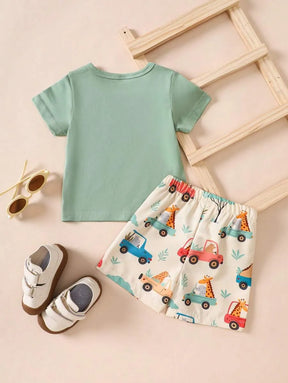 conjunto safari estampado para bebe menino com camiseta e short Varialle