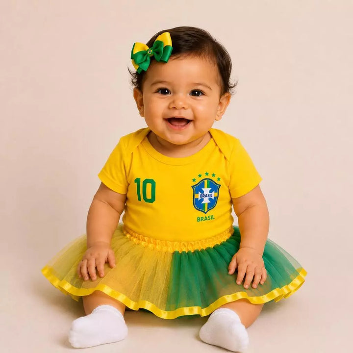 Roupinha Bebê Seleção Brasileira Menina Tule e Laço 0 a 12 Meses