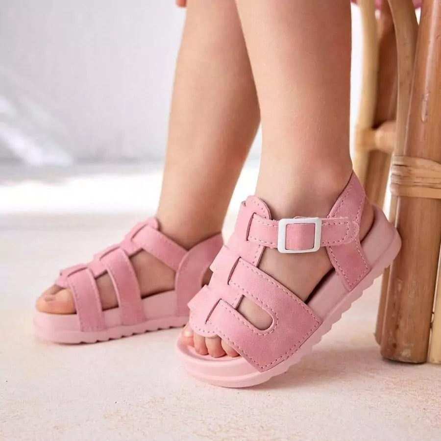Sandália Infantil Feminina Rosa Chiclete com Fivela
