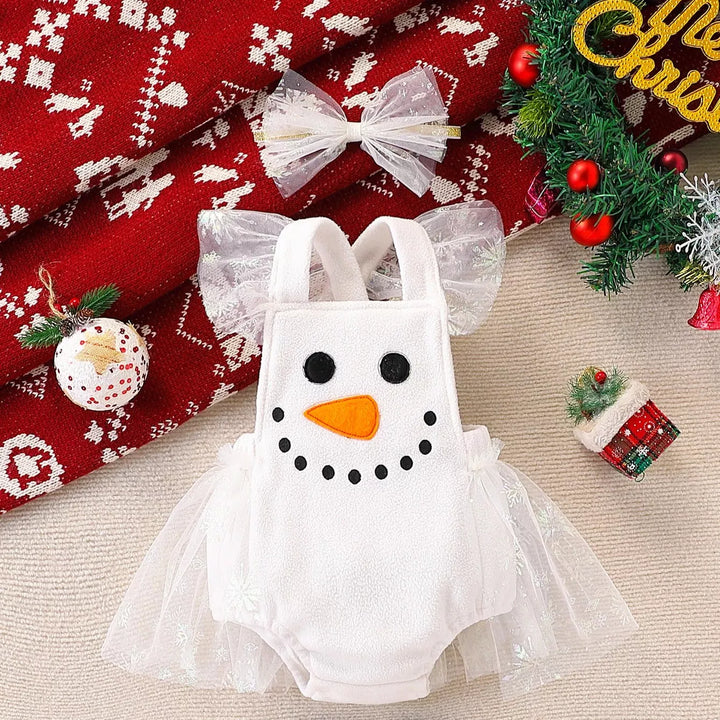 Macacão Boneco de Neve com Tule e Faixa para Bebê Menina 0 a 24M