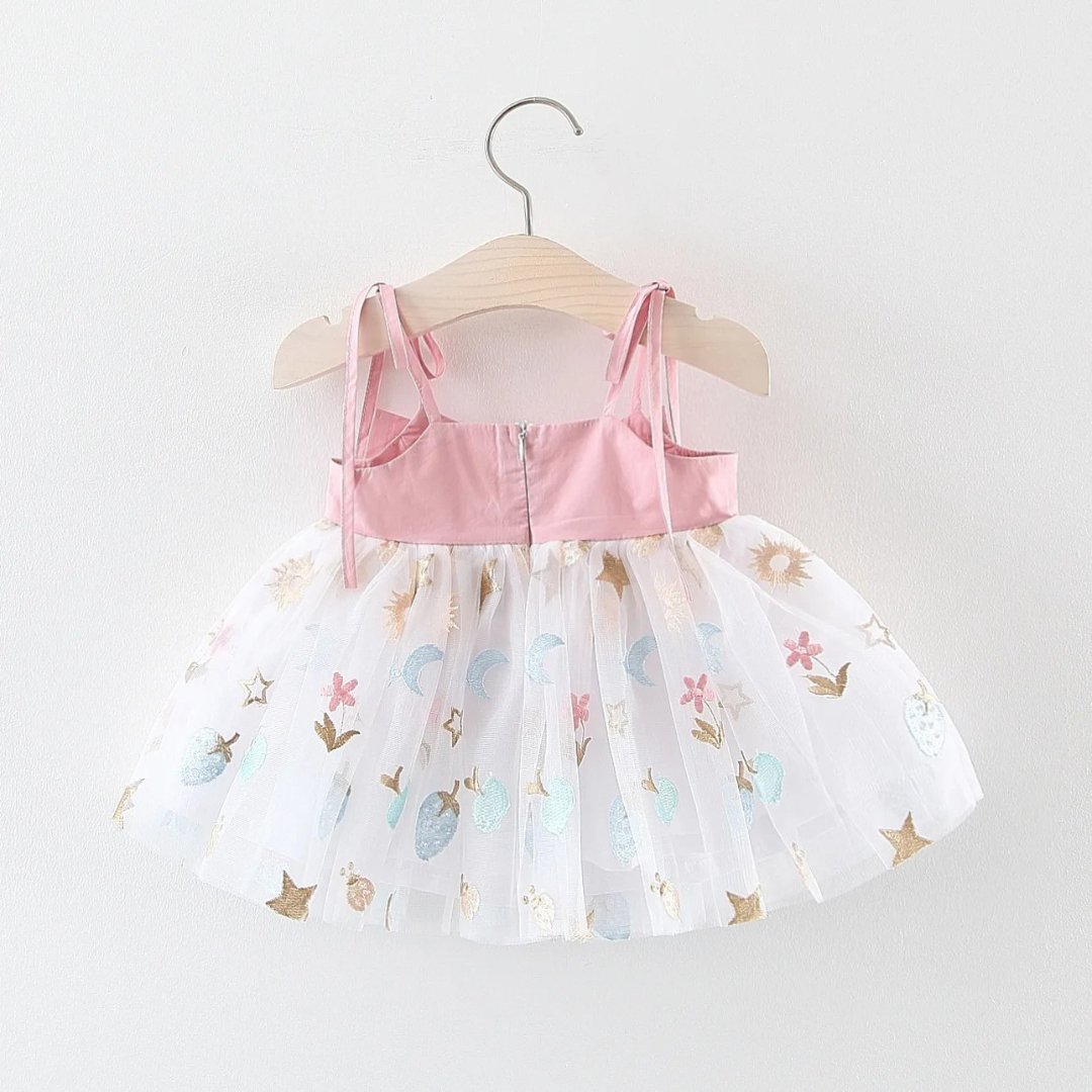 Vestido Bebê Menina Tule Estampa Floral e Estrelas - 0 a 3 Anos | LANÇAMENTO BLACK FRIDAY - Varialle