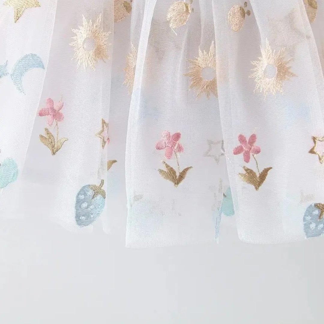 Vestido Bebê Menina Tule Estampa Floral e Estrelas - 0 a 3 Anos | LANÇAMENTO BLACK FRIDAY - Varialle