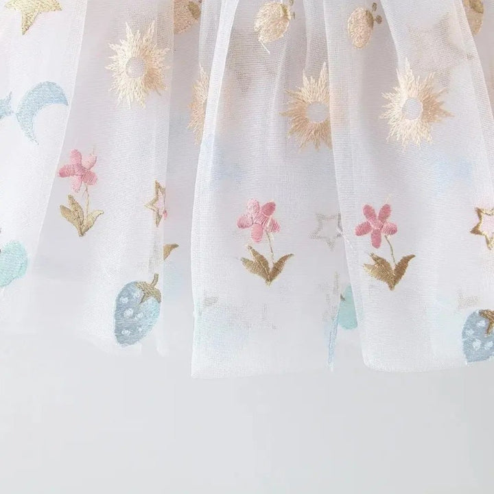 Vestido Bebê Menina Tule Estampa Floral e Estrelas - 0 a 3 Anos | LANÇAMENTO BLACK FRIDAY - Varialle