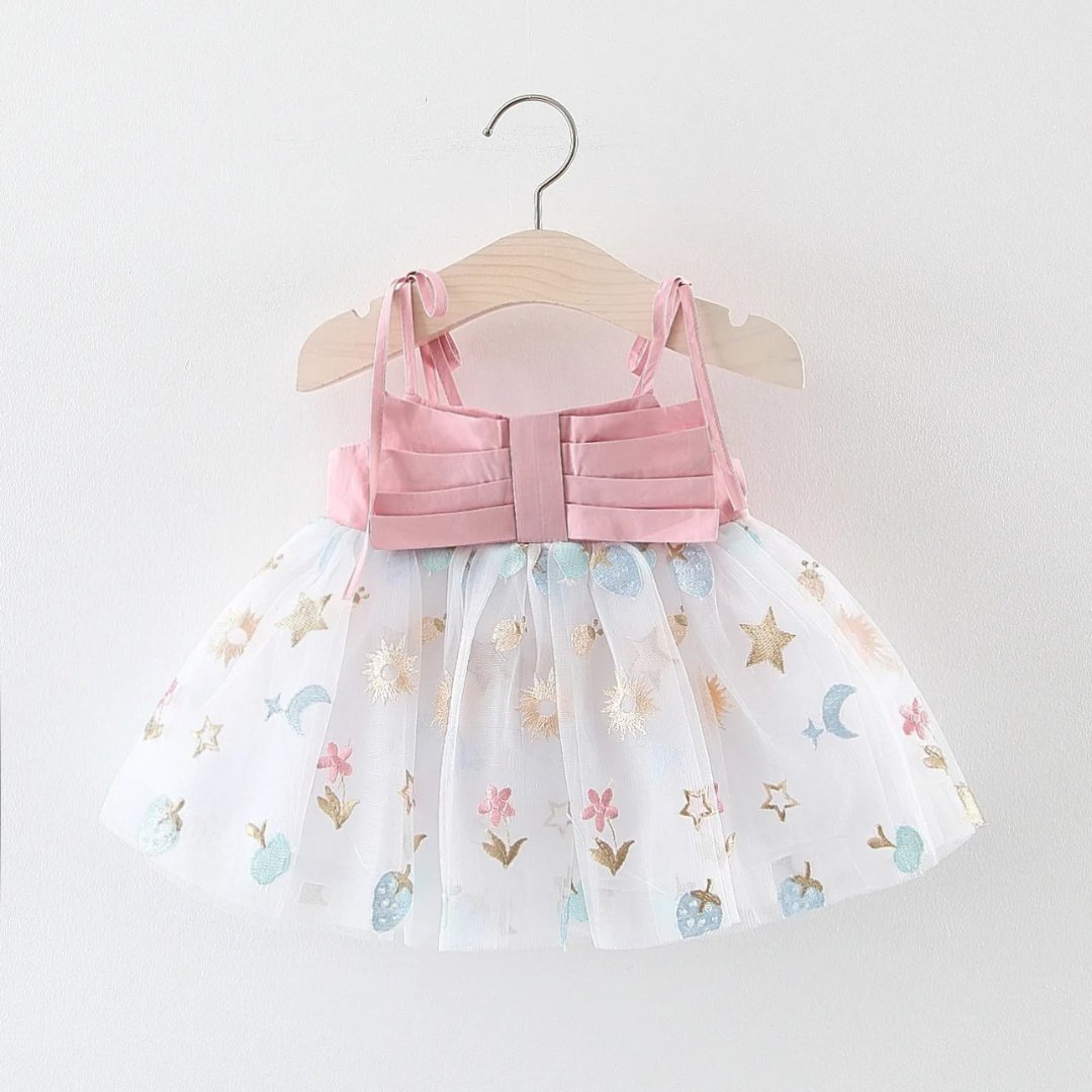 Vestido Bebê Menina Tule Estampa Floral e Estrelas - 0 a 3 Anos | LANÇAMENTO BLACK FRIDAY - Varialle