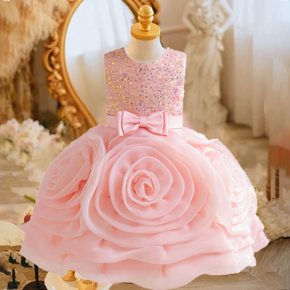 Vestido de Festa Infantil com Lantejoulas e Flores - Varialle
