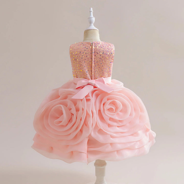 Vestido de Festa Infantil com Lantejoulas e Flores - Varialle