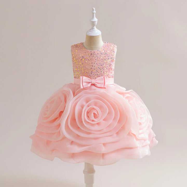 Vestido de Festa Infantil com Lantejoulas e Flores - Varialle