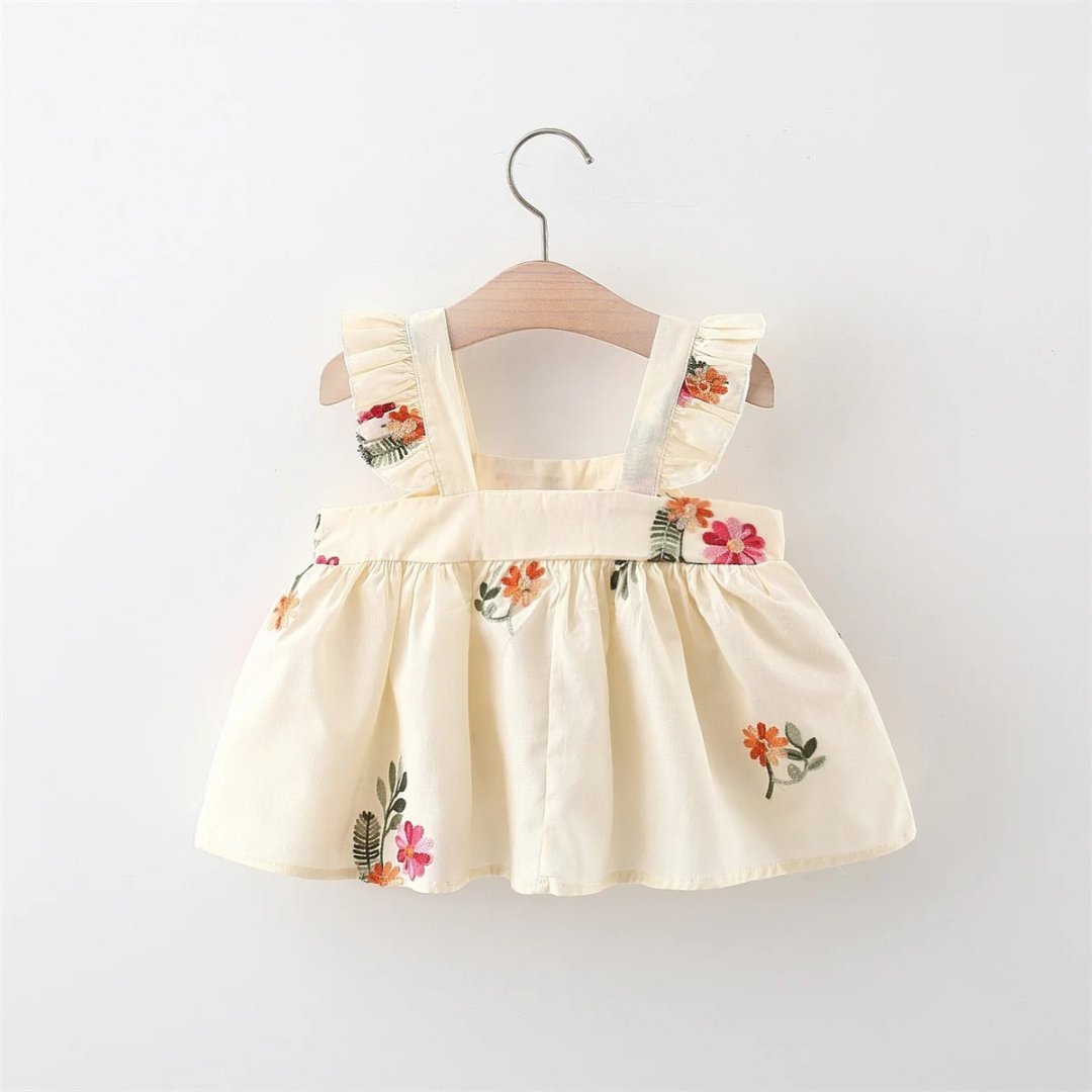Vestido de Verão Floral para Meninas 0 a 3 Anos - Manga Voadora e Bordado | LANÇAMENTO BLACK FRIDAY - Varialle