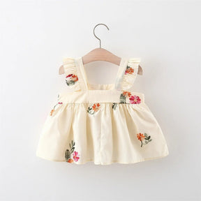 Vestido de Verão Floral para Meninas 0 a 3 Anos - Manga Voadora e Bordado | LANÇAMENTO BLACK FRIDAY - Varialle