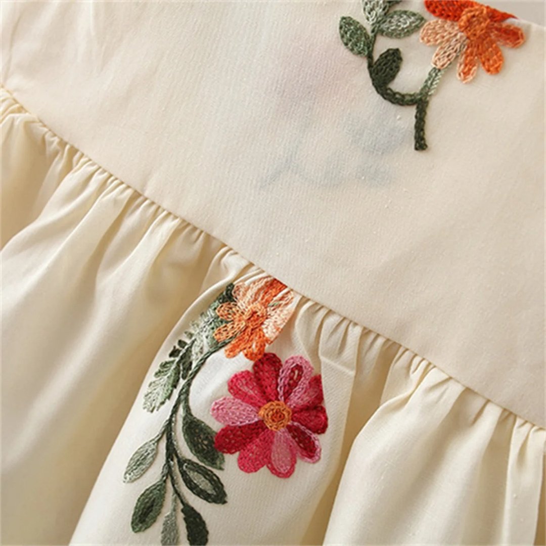 Vestido de Verão Floral para Meninas 0 a 3 Anos - Manga Voadora e Bordado | LANÇAMENTO BLACK FRIDAY - Varialle