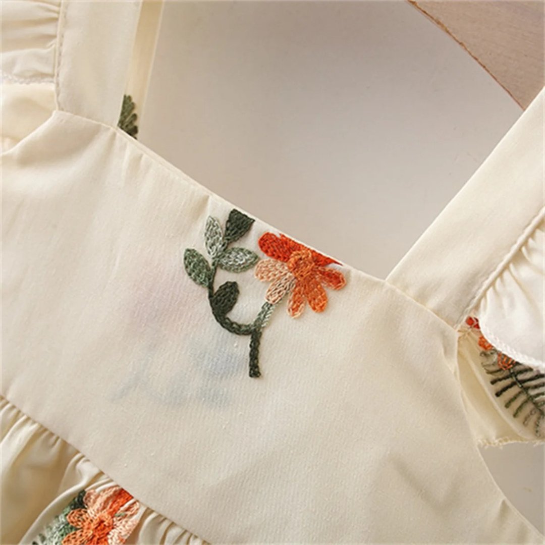 Vestido de Verão Floral para Meninas 0 a 3 Anos - Manga Voadora e Bordado | LANÇAMENTO BLACK FRIDAY - Varialle