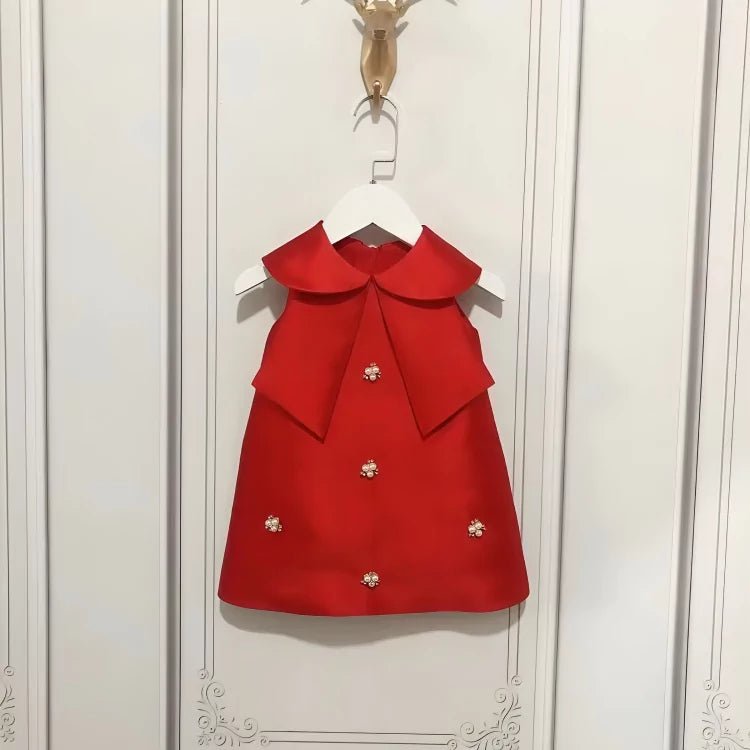 Vestido Infantil de Algodão Acetinado com Pérolas - 12 Meses a 6 Anos - Varialle