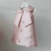 Vestido Infantil de Algodão Acetinado com Pérolas - 12 Meses a 6 Anos - Varialle