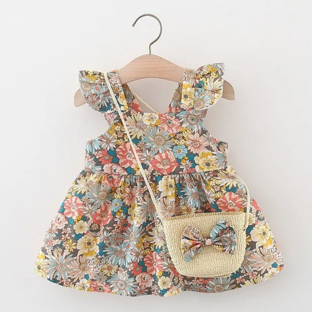 Vestido Infantil em Algodão com Bolsa de Palha - Vestita - Varialle