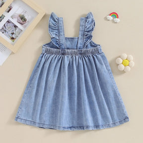 Vestido Infantil Jeans Denim com Aplique de Laço para Meninas - 12 Meses a 4 Anos - Varialle