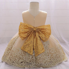 Vestido Princesa Dourado com Lantejoulas e Laço - Varialle
