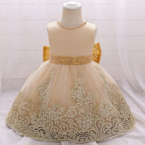 Vestido Princesa Dourado com Lantejoulas e Laço - Varialle