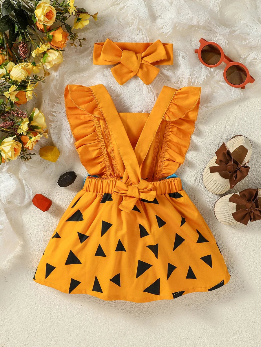 Vestido Vintage Infantil Geométrico com Laço e Colarinho Quadrado - Varialle